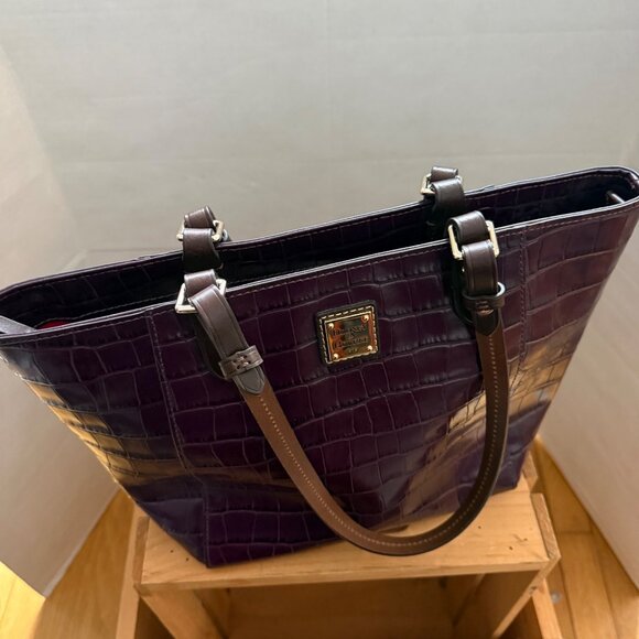 Dooney & Bourke Purple Oakdale Janie Tote Croc Embossed Leather Tote Bag Purse - Picture 8 of 15